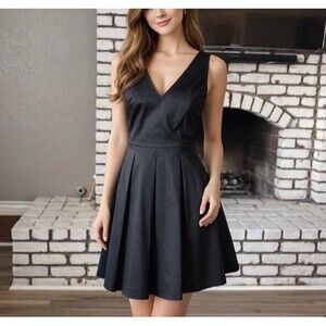 Banana Republic Fit & Flare Dress Women's Sz 2 Black V-Neck V-Back Sleeveless